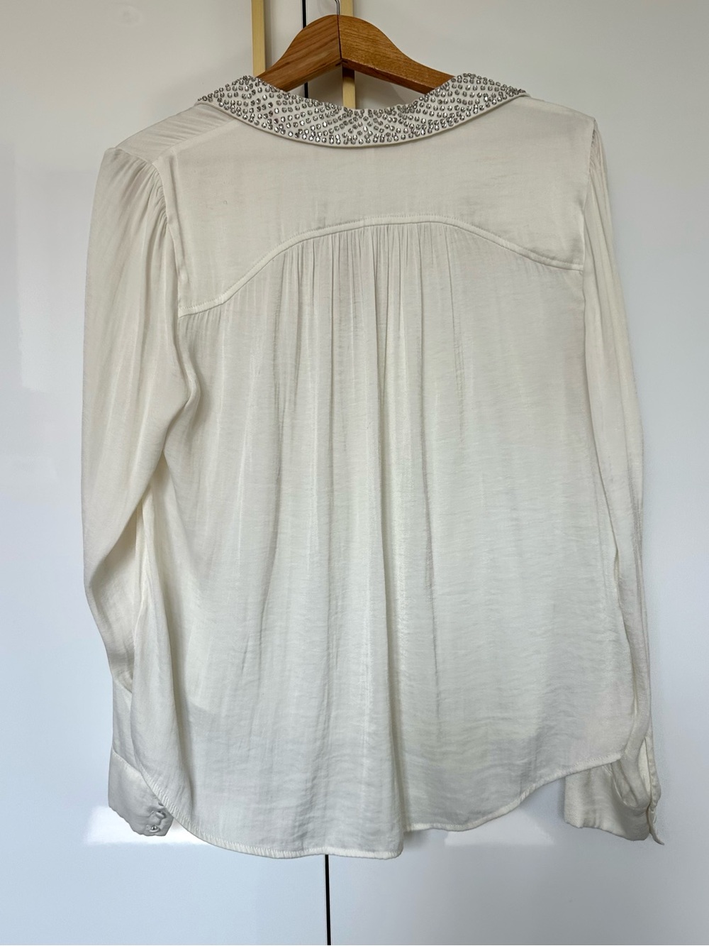 Free People Ivory Rhinestone Collar Boho Blouse Medium - Picture 2 of 4